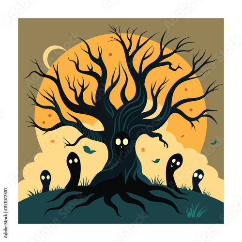 Horror tree vector illustration. Halloween, creepy tree graphic