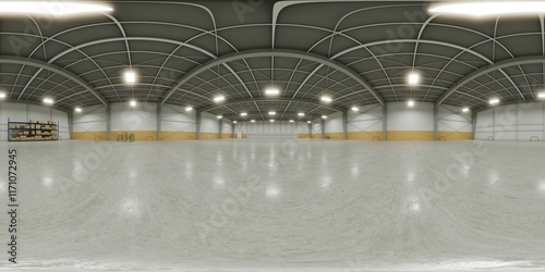 Full spherical hdri panorama 360 degrees of empty exhibition space. backdrop for exhibitions and events. Tile floor. Marketing mock up. 3D render illustration