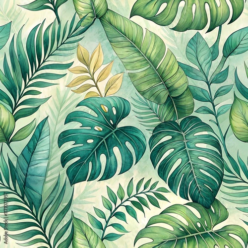 seamless pattern background with beautiful tropical leaves