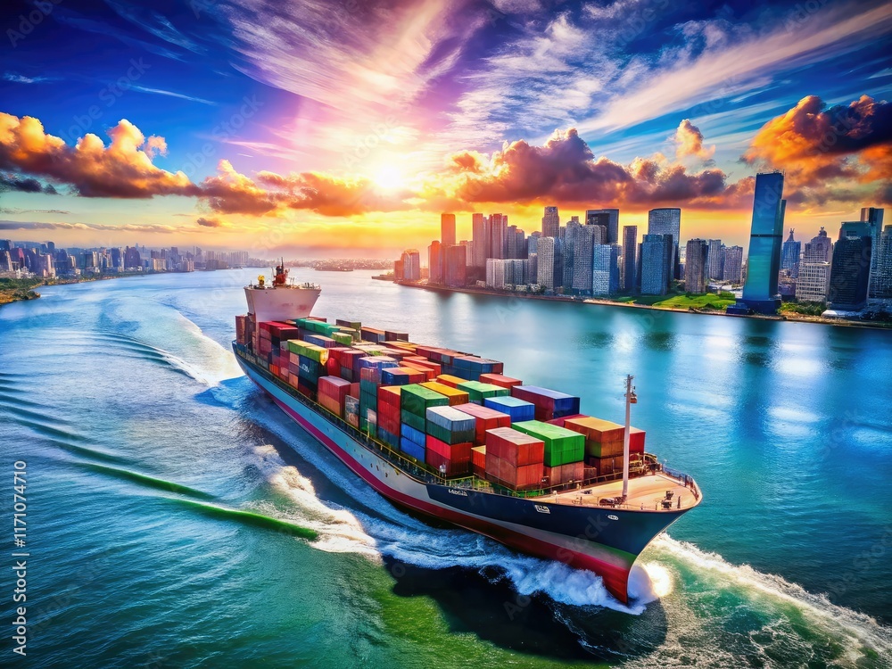 Fototapeta premium Global Container Ship Trade - Commercial Freight Logistics