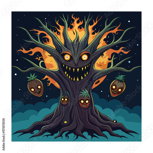 Horror tree vector illustration. Halloween, creepy tree graphic