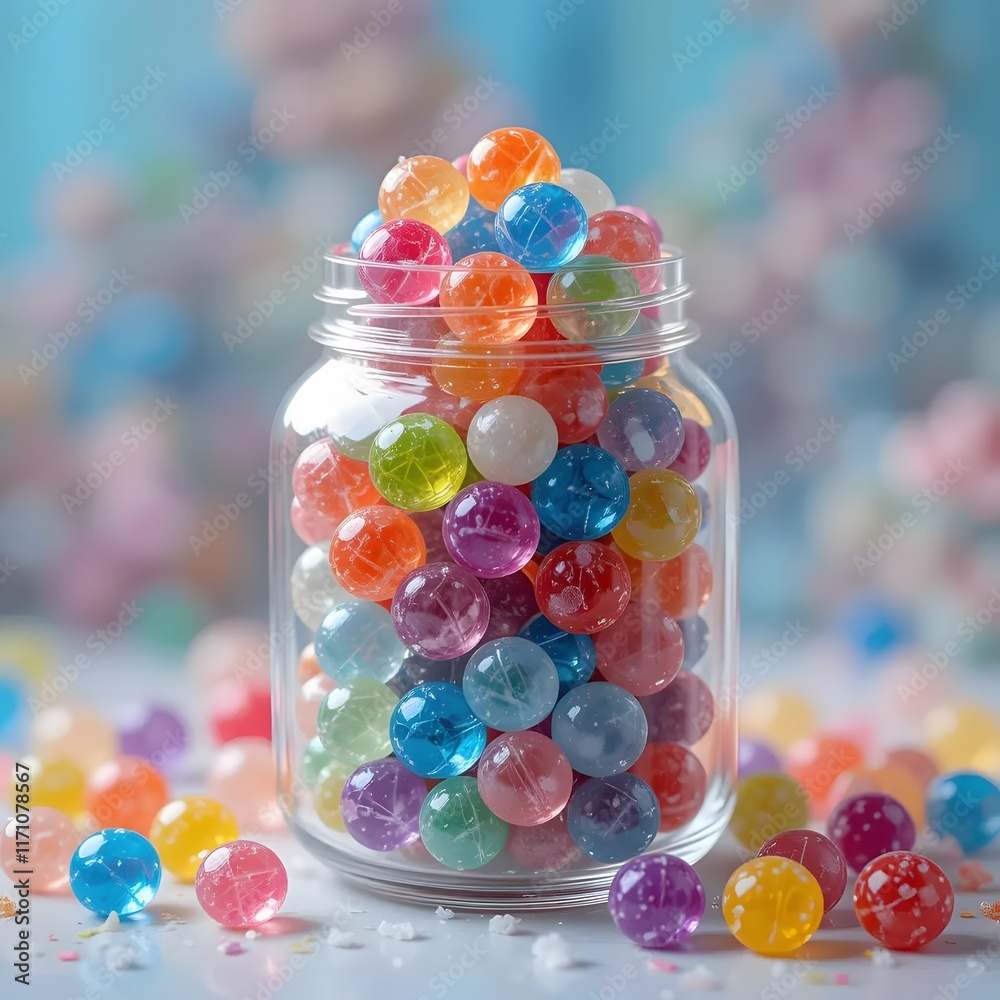 4k high quality jelly beans in a glass jar