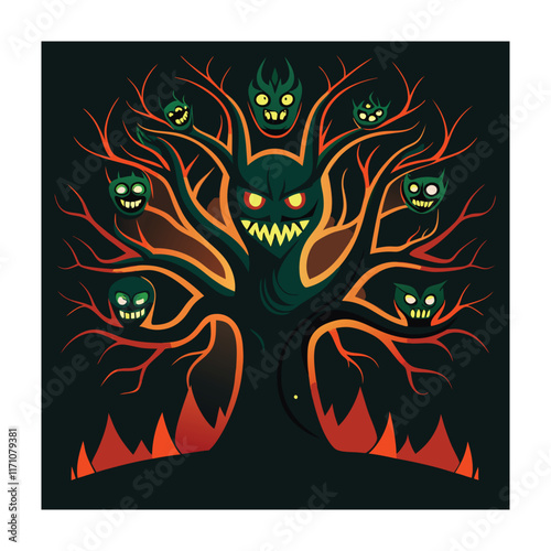 Horror tree vector illustration. Halloween, creepy tree graphic