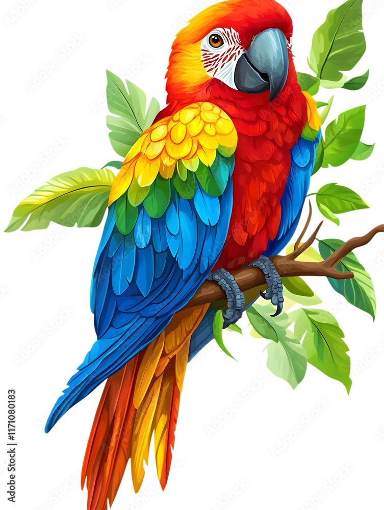 Fototapeta premium Festive Amazon Bird, Nature, Amazon, Forest, Art, Image, with Transparent Background PNG, for Stickers, T-Shirt Print, Cap, Mug, Flip Flops, Mousepad, Transparent PNG