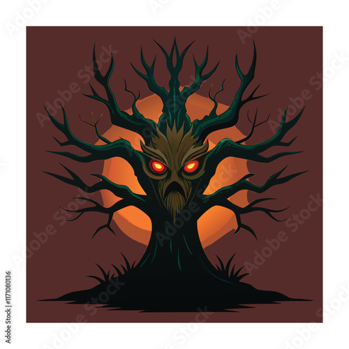 Horror tree vector illustration. Halloween, creepy tree graphic