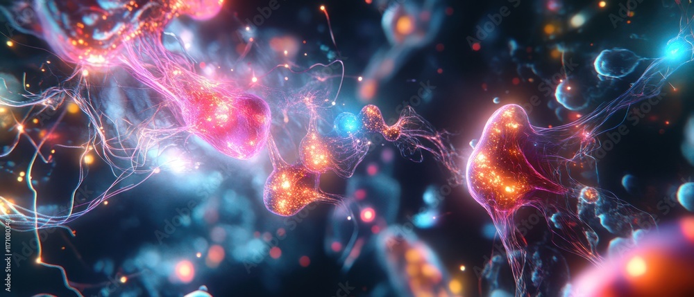 Abstract representation of cells and biological processes. Abstract representation of cells and biological processes.