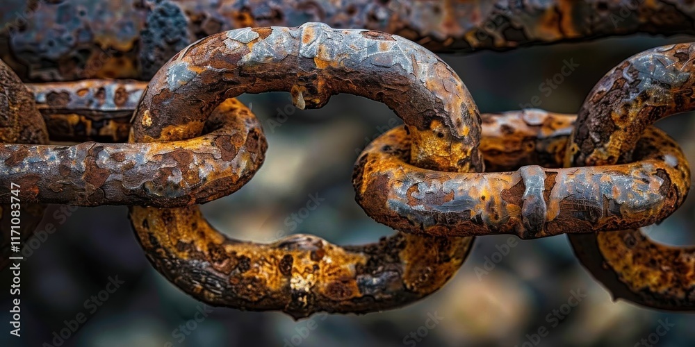 Close-up of a rusty chain link, showcasing texture and aging metal. Close-up of a rusty chain link, showcasing texture and aging metal.