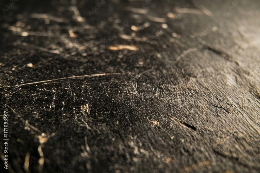 Close-up of a textured black surface with scratches and marks. Close-up of a textured black surface with scratches and marks.