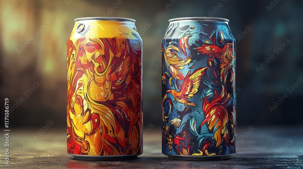 Two Artistic Beverage Cans: A Visual Delight Two Artistic Beverage Cans: A Visual Delight