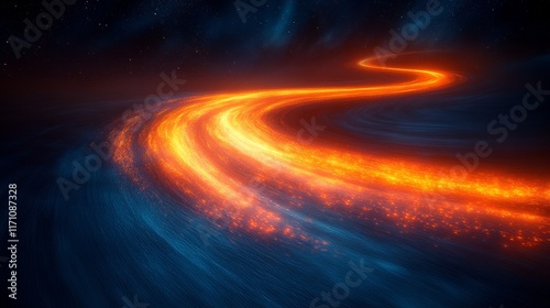 Glowing fiery trail curving through dark space.
