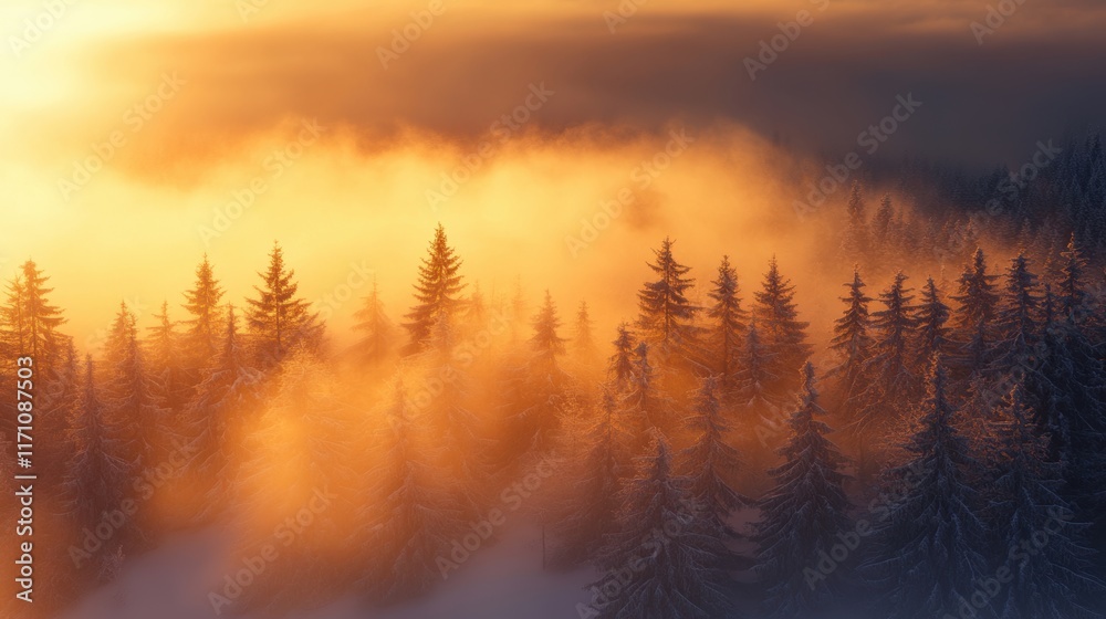 Obraz premium Trees covered by heavy snow in winter forest