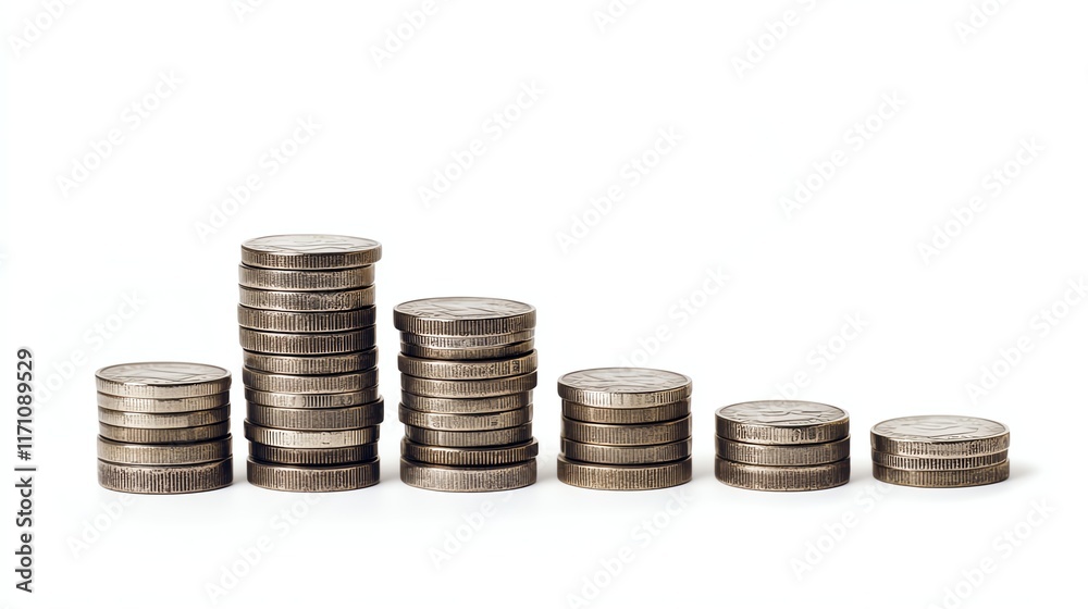 Stacked coins representing financial growth on a white isolate background. Stacked coins representing financial growth on a white isolate background.