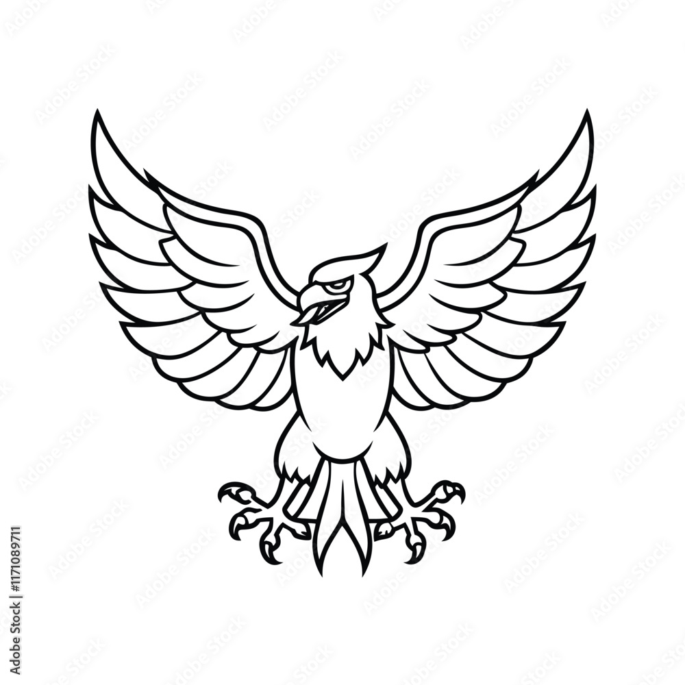 Obraz premium Flying Eagle Line Drawing with Sharp and Bold Features
