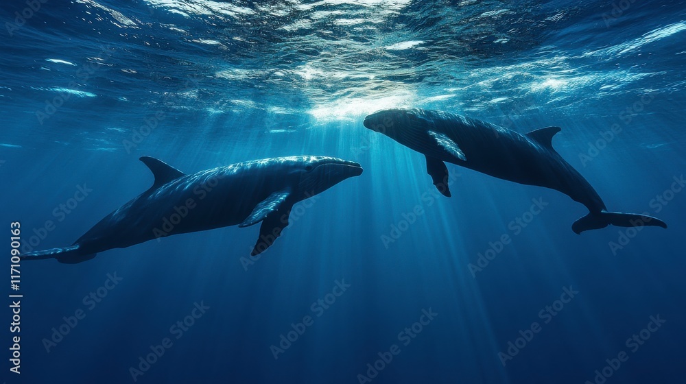Naklejka premium Dramatic Underwater Photography of Dolphins