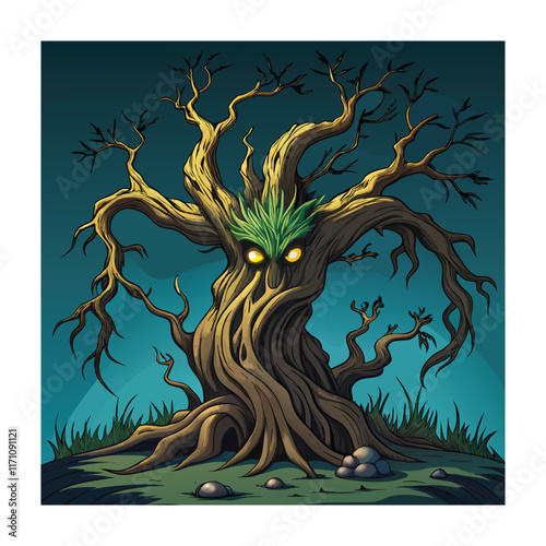 Horror tree vector illustration. Halloween, creepy tree graphic