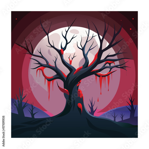 Horror tree vector illustration. Halloween, creepy tree graphic