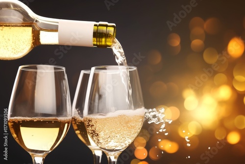 Wine being served in sparkling glasses in a bar restaurant and nightclub environment