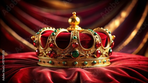 Regal Red Velvet Imperial Crown: Majestic Royalty Headwear Photography