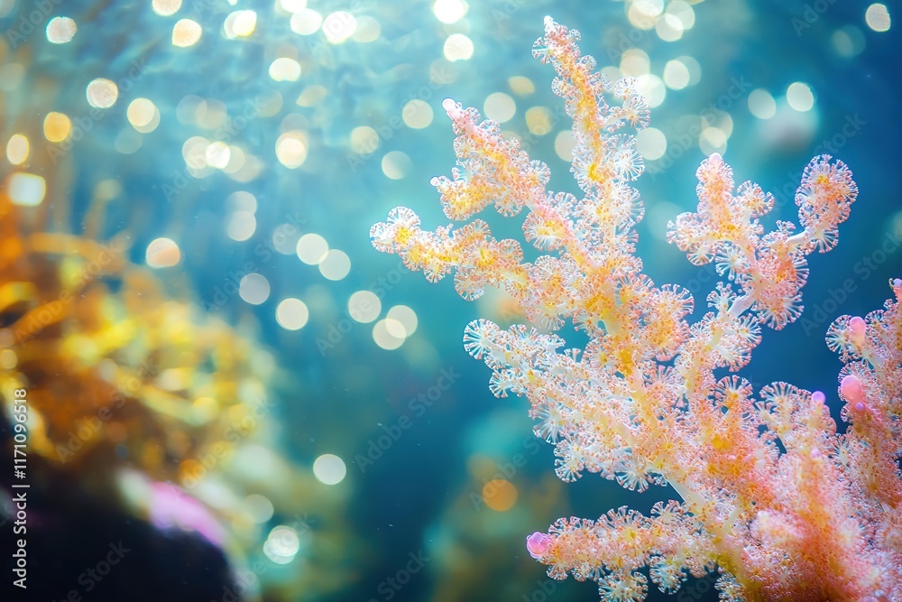 Fototapeta premium Vibrant underwater scene showcasing delicate coral formations an