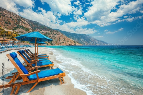 Scenic vista of the stunning sea bay at Ammopi beach on Karpathos island, Greece. photo