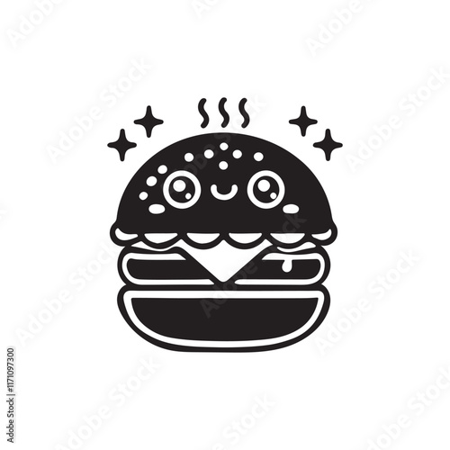 kawaii burger silhouette vector