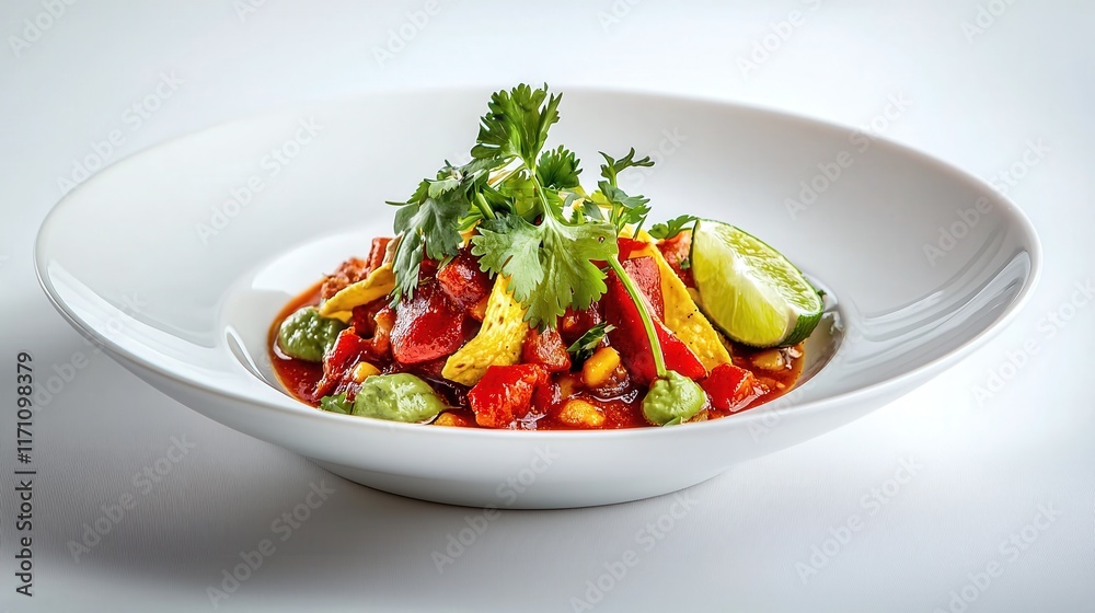 Colorful Vegetable Salad with Fresh Herbs and Lime on a White Plate Colorful Vegetable Salad with Fresh Herbs and Lime on a White Plate