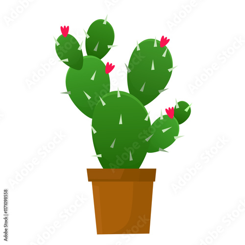 angel wing cactus with flowers vector illustration cartoon logo icon clipart isolated on white background