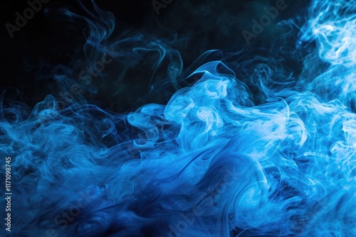 Blue Smoke Abstract: Textured Art on Black Background