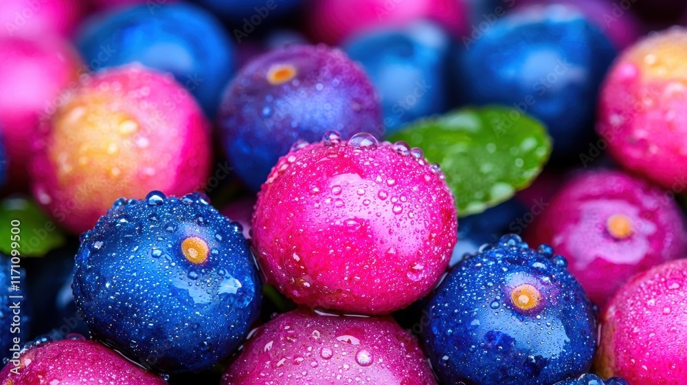 Fresh and Colorful Water Droplets on Vibrant Berries Close-Up for Food and Nature Themes