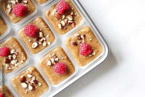 Delicious dessert squares topped with fresh raspberries and crun