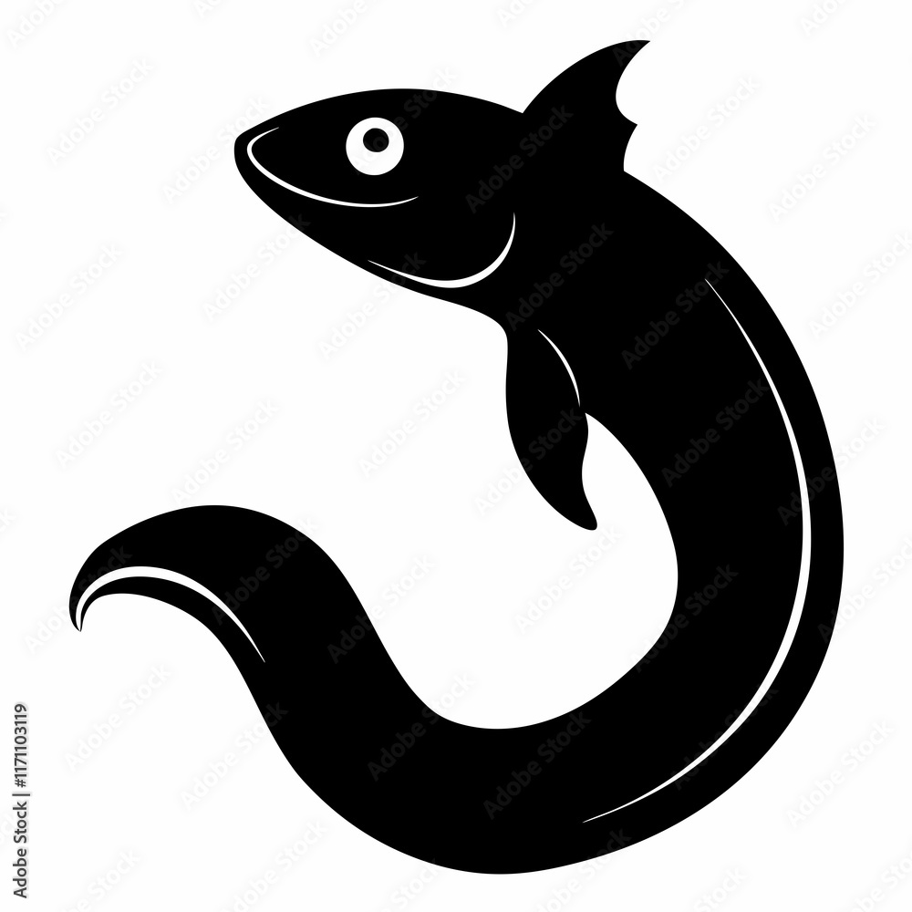 Simple Hagfish Black Silhouette Vector on White Background Simple Hagfish Black Silhouette Vector on White Background