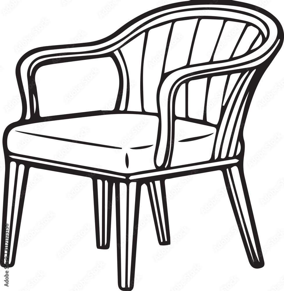 Black and white line art Silhouette park chair vector doodle art in white background Black and white line art Silhouette park chair vector doodle art in white background