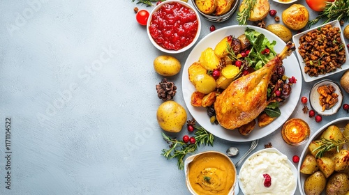 Wallpaper Mural Festive Thanksgiving Dinner with Roasted Turkey, Sides, and Colorful Seasonal Ingredients Torontodigital.ca