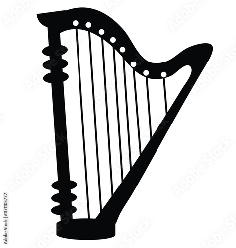 Cute cartoon hand drawn vector harp icon silhouette.