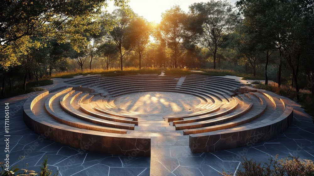 Open-air amphitheater at sunset. Open-air amphitheater at sunset.