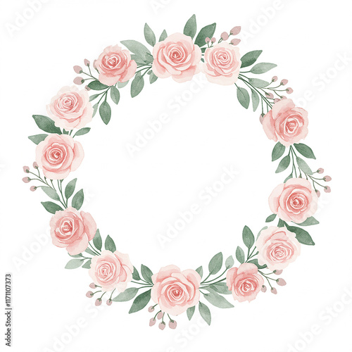 Pastel Pink Rose Wreath Frame Floral Border Wedding Invitation Design