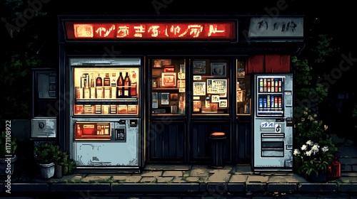 Nighttime Vending Machines Illuminate A Small Japanese Store
