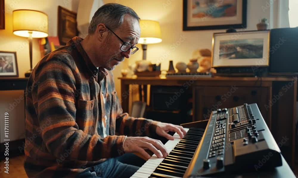 Man Playing Keyboard at Home