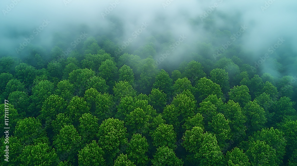Aerial View of Lush Green Forest Shrouded in Mist Aerial View of Lush Green Forest Shrouded in Mist