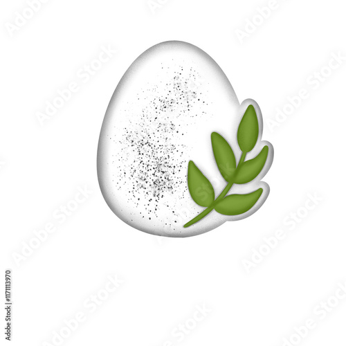 White Easter egg with plant illustration photo