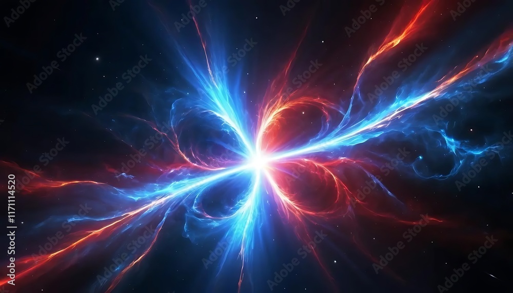 Celestial Collision Red And Blue Nebulae In Space Celestial Collision Red And Blue Nebulae In Space