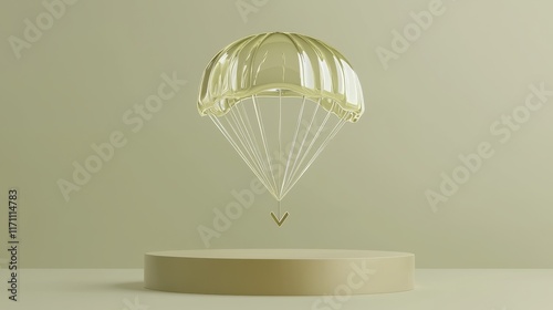Elegant Glass Parachute Descending onto Beige Minimalist Pedestal