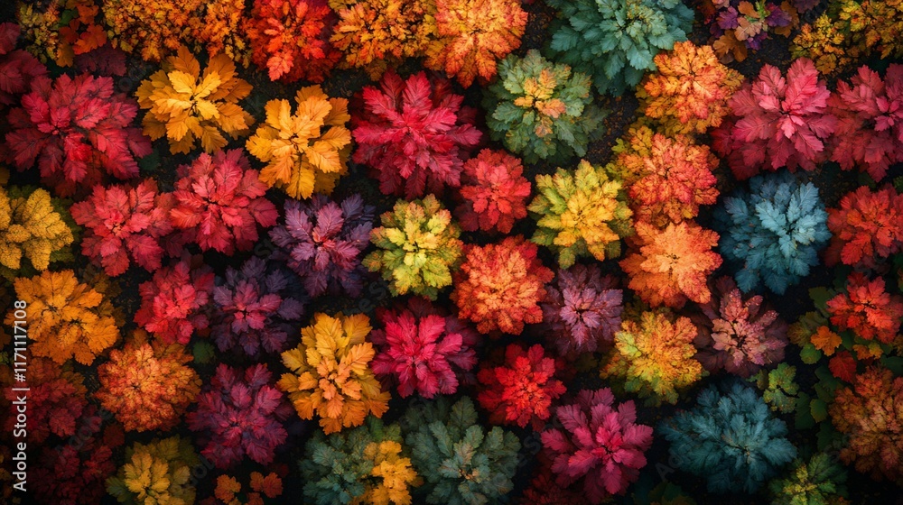 Obraz premium Aerial view of colorful autumn forest canopy