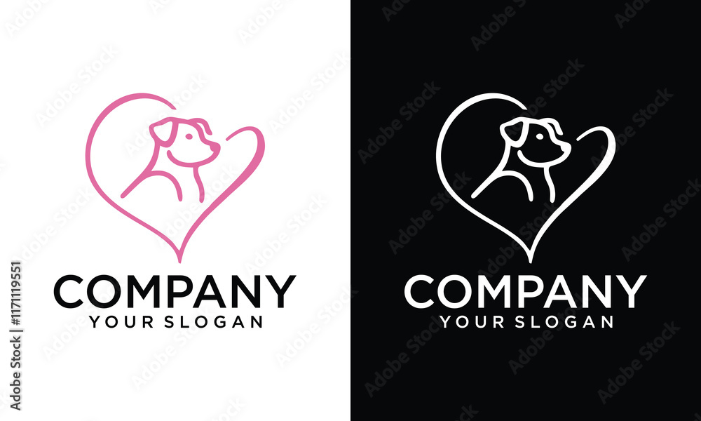 Creative This logo combines a dog with a heart shape in a simple and attractive style Creative This logo combines a dog with a heart shape in a simple and attractive style