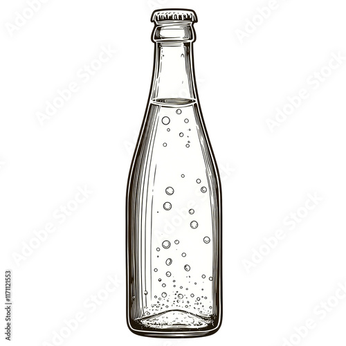 Vintage Soda Bottle Illustration - Detailed Line Art of a Carbonated Beverage Bottle