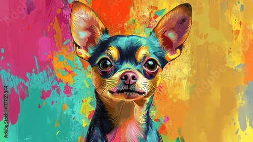 Vibrant chihuahua portrait, colorful abstract background. photo