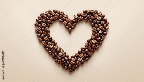 Coffee beans arranged in a heart shape