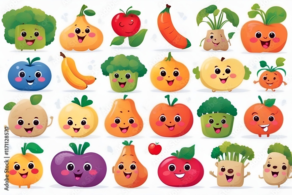 Happy Fruit & Vegetables Characters Happy Fruit & Vegetables Characters