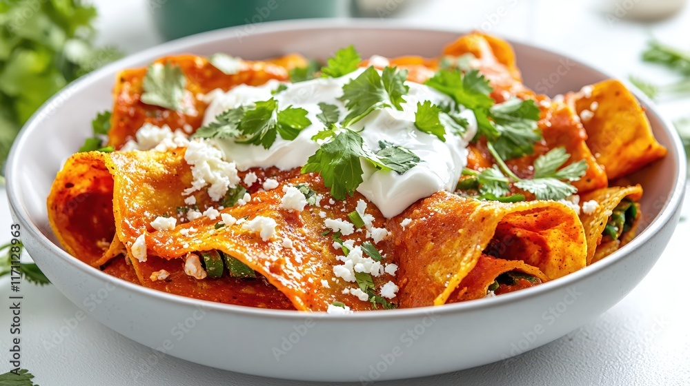 Delicious Rolled Enchiladas with Fresh Greens and Creamy Toppings in a Bright Bowl Delicious Rolled Enchiladas with Fresh Greens and Creamy Toppings in a Bright Bowl