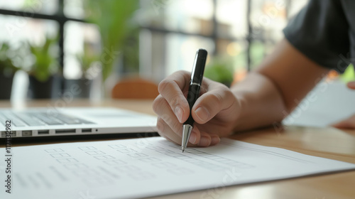 Document Review and Quality Control Process. businessman using laptop, document review and quality control process with digital icons checklist verification, approval, and performance tracking. QC,ISO